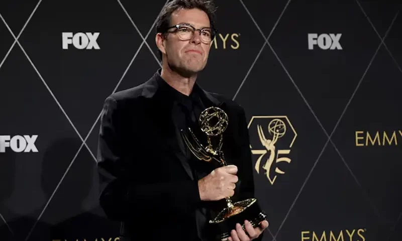 Mark Mylod poses with the Directing for a Drama Series award for "Succession" at the 75th Primetime Emmy Awards in Los Angeles, California, U.S., January 15, 2024. REUTERS/Aude Guerrucci/File Photo