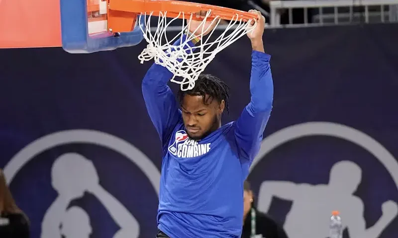Bronny James participates in the 2024 NBA Draft Combine at Wintrust Arena. David Banks-USA TODAY Sports