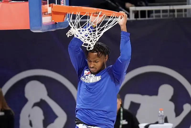 Bronny James participates in the 2024 NBA Draft Combine at Wintrust Arena. David Banks-USA TODAY Sports