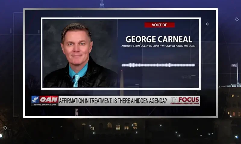 Video still from In Focus on One America News Network during an interview with the guest, George Carneal.