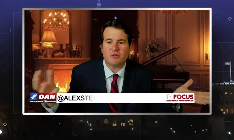Video still from In Focus on One America News Network during an interview with the guest, Alex Stein.