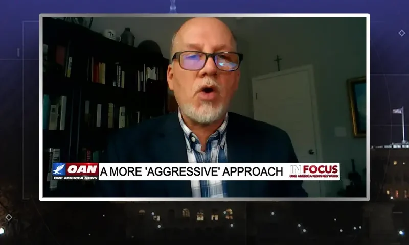 Video still from In Focus on One America News Network during an interview with the guest, Leo Hohmann.
