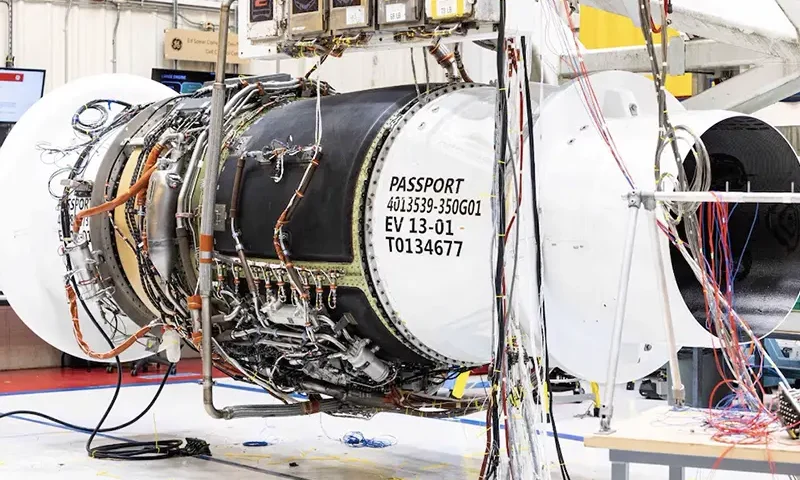 An engine being tested by GE Aerospace as part of a technology demonstrator project for hybrid electric engines for future single-aisle jets is seen in this undated handout image obtained by Reuters on June 18, 2024. GE Aerospace/Handout via REUTERS