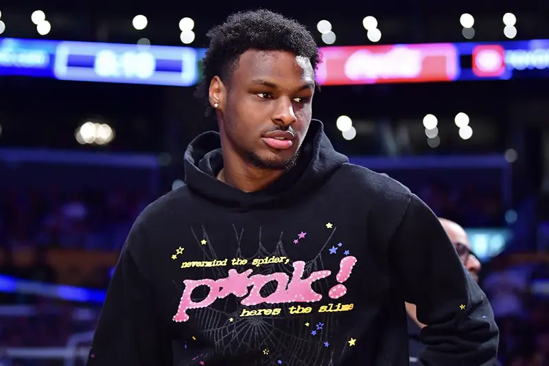 Bronny James in attendance as the Los Angeles Lakers play against the Golden State Warriors during the second half in game three of the 2023 NBA playoffs at Crypto.com Arena. Mandatory Credit: Gary A. Vasquez-USA TODAY Sports