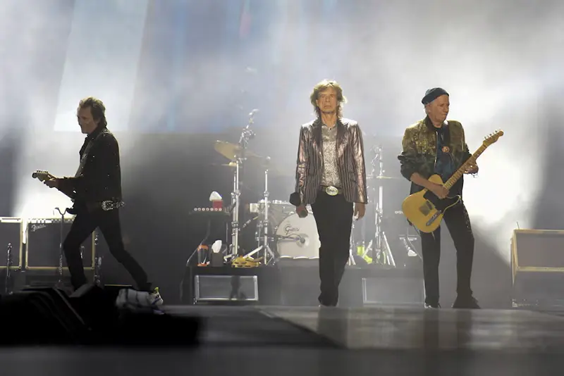 Mick Jagger, Ronnie Wood and Keith Richards of rock band The Rolling Stones kick off their 2024 Hackney Diamonds tour at the NRG Stadium in Houston, Texas, U.S. April 28, 2024. REUTERS/Callaghan O'Hare/File Photo