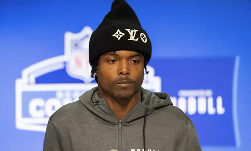 Oregon defensive back Khyree Jackson (DB16) talks to the media during the 2024 NFL Combine at Lucas Oil Stadium. Mandatory Credit: Trevor Ruszkowski-USA TODAY Sports/File Photo