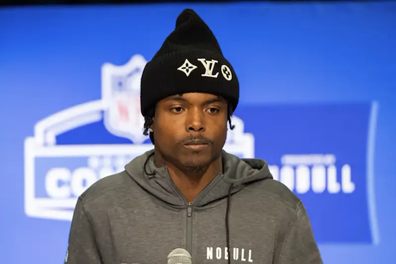 Oregon defensive back Khyree Jackson (DB16) talks to the media during the 2024 NFL Combine at Lucas Oil Stadium. Mandatory Credit: Trevor Ruszkowski-USA TODAY Sports/File Photo