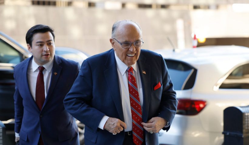 WASHINGTON, DC - DECEMBER 14: Rudy Giuliani, the former personal lawyer for former U.S. President Donald Trump, arrives at the E. Barrett Prettyman U.S. District Courthouse on December 14, 2023 in Washington, DC. Guiliani is expected to give testimony today in the defamation jury trial brought by Fulton County election workers Ruby Freeman and Shaye Moss. (Photo by Anna Moneymaker/Getty Images)