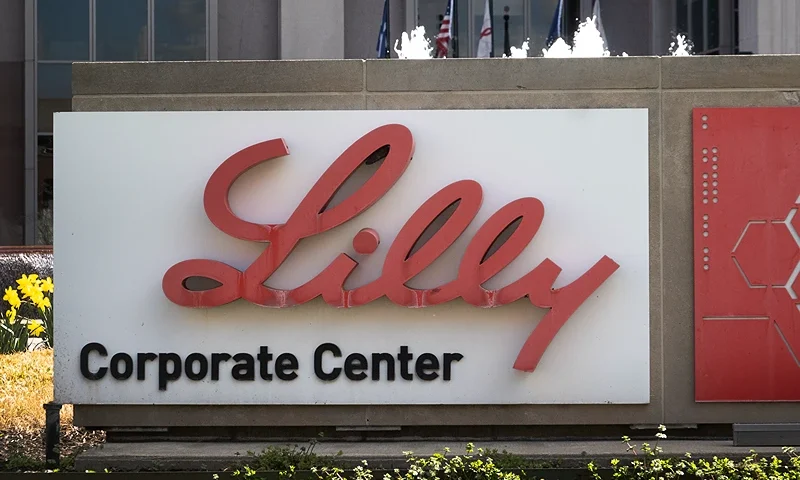 INDIANAPOLIS, INDIANA - MARCH 17: A sign with the company logo sits on the headquarters campus of Eli Lilly and Company on March 17, 2024 in Indianapolis, Indiana. Lilly, a pharmaceutical company, employs more than 12.000 people in Indianapolis and more than 42,000 worldwide. (Photo by Scott Olson/Getty Images)