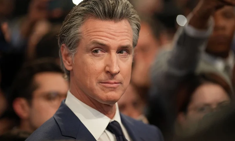 ATLANTA, GEORGIA - JUNE 27: Gov. Gavin Newsom (D-CA) speaks to reporters in the spin room following the CNN Presidential Debate between U.S. President Joe Biden and Republican presidential candidate, former U.S. President Donald Trump at the McCamish Pavilion on the Georgia Institute of Technology campus on June 27, 2024 in Atlanta, Georgia. President Biden and former President Trump are faced off in the first presidential debate of the 2024 campaign. (Photo by Andrew Harnik/Getty Images)