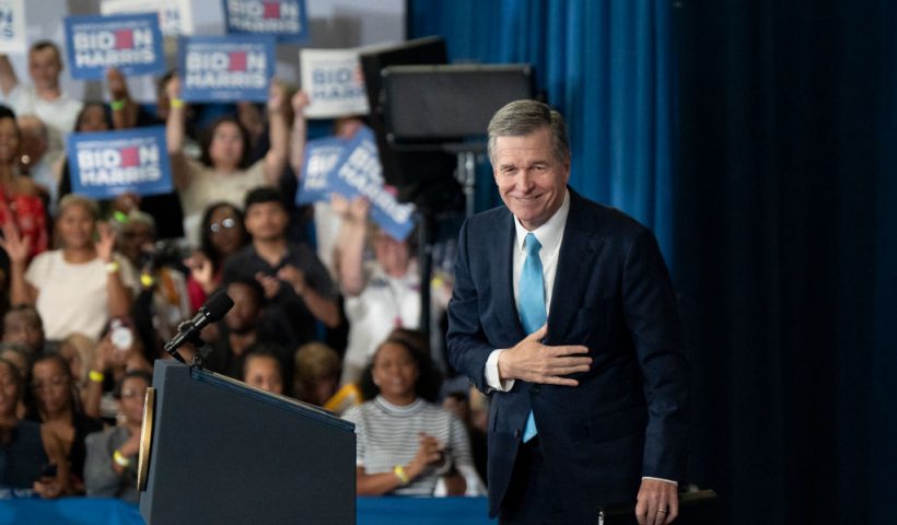 North Carolina Governor Roy Cooper attends a Biden Harris campaign event at James B. Dudley High School on July 11, 2024, in Greensboro, North Carolina. Harris spoke on the stakes of the election for North Carolinians. (Photo by Allison Joyce / AFP) (Photo by ALLISON JOYCE/AFP via Getty Images)