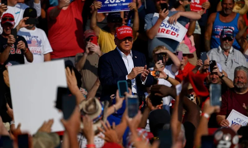 BUTLER, PENNSYLVANIA - JULY 13: Republican presidential candidate, former U.S. President Donald Trump arrives for a rally at Butler Farm Show Inc. on July 13, 2024 in Butler, Pennsylvania. Shortly after, shots rang out and Trump slumped before being whisked away by Secret Service with injuries visible to the side of his head. Butler County district attorney Richard Goldinger said the shooter and one audience member are dead and another was injured. (Photo by Jeff Swensen/Getty Images)