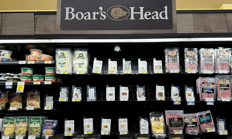 SAN ANSELMO, CALIFORNIA - JULY 31: Shelves sit empty where Boar's Head meats are usually displayed at a Safeway store on July 31, 2024 in San Anselmo, California. According to the U.S. Department of Agriculture’s Food Safety and Inspection Service, Boar's Head has expanded its recall of ready-to-eat meat and poultry products to nearly 7 million additional pounds due to a listeria outbreak. (Photo by Justin Sullivan/Getty Images)