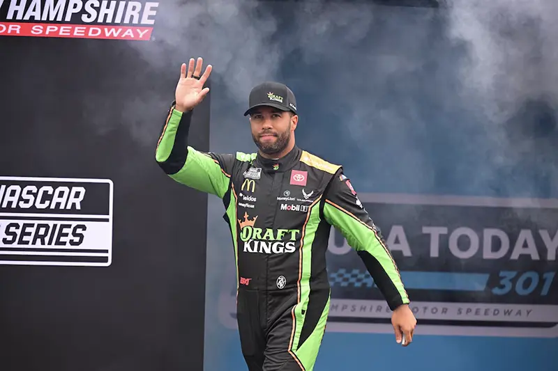 NASCAR Cup Series driver Bubba Wallace (23) is introduced before the start of the USA TODAY 301 at New Hampshire Motor Speedway. Mandatory Credit: Eric Canha-USA TODAY Sports/File Photo
