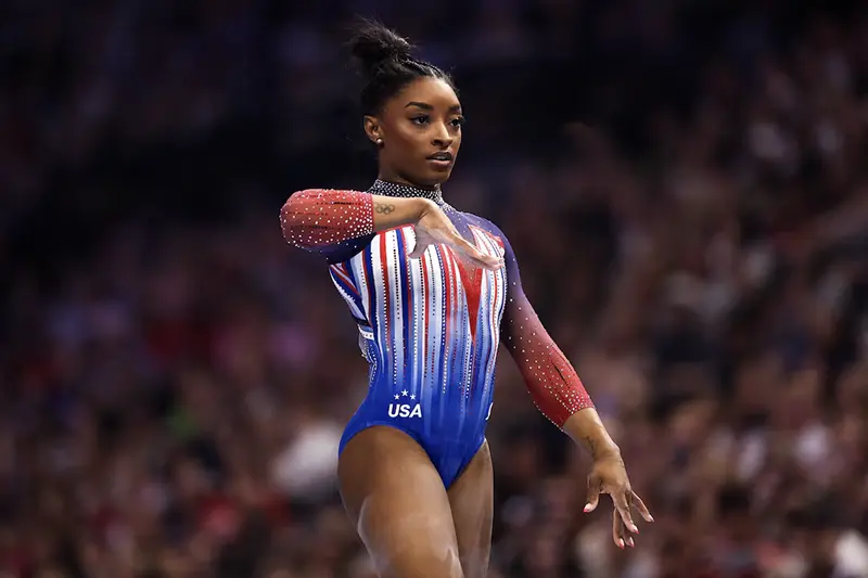 Simone Biles competes on the beam during the U.S. Olympic Team Gymnastics Trials at Target Center. Mandatory Credit: Matt Krohn-USA TODAY Sports