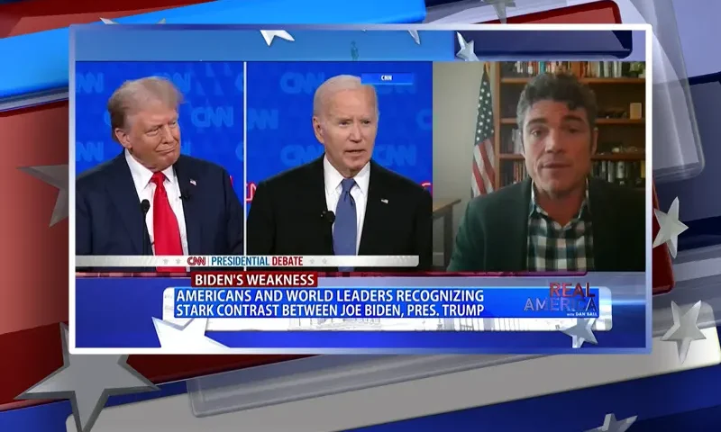 Video still from Real America on One America News Network during an interview with the guest, Joe Kent.