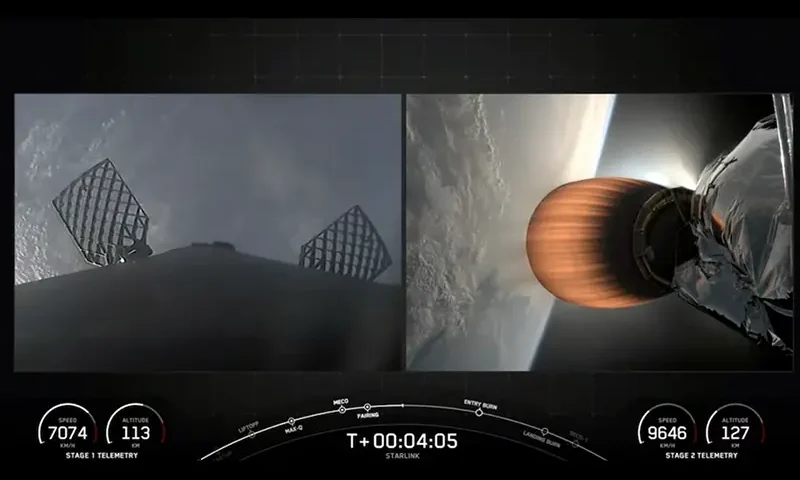 SpaceX's Falcon 9 is pictured launching satellites to orbit in space after it lifted off from the Vandenberg Space Force Base in California, U.S., in this screenshot obtained from a handout video released on July 12, 2024. SpaceX/Handout via REUTERS