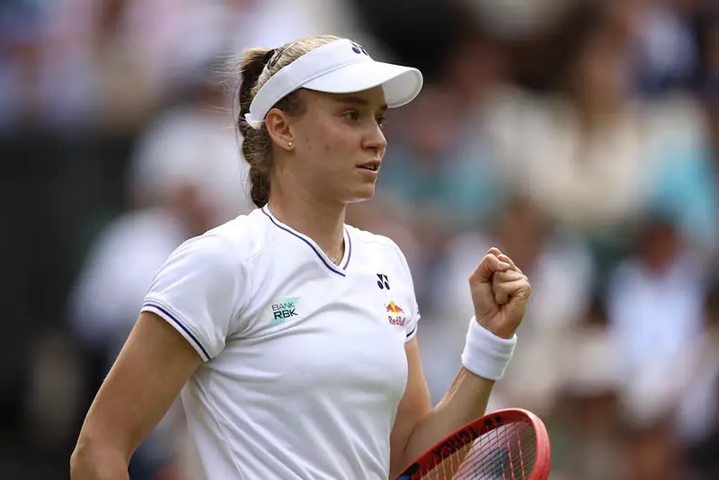 Kazakhstan's Elena Rybakina reacts during her quarter final match against Ukraine's Elina Svitolina REUTERS/Hannah Mckay