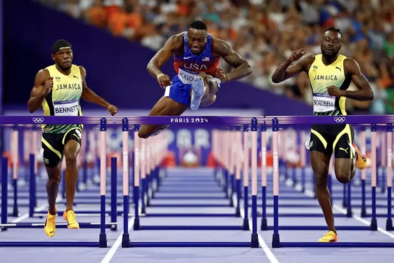 Grant Holloway of United States in action before winning gold. REUTERS/Sarah Meyssonnier TPX IMAGES OF THE DAY