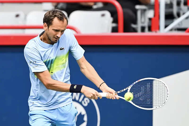Daniil Medvedev returns the ball to Alejandro Davidovich Fokina (not pictured) in second round play at IGA Stadium. Mandatory Credit: David Kirouac-USA TODAY Sports/File photo