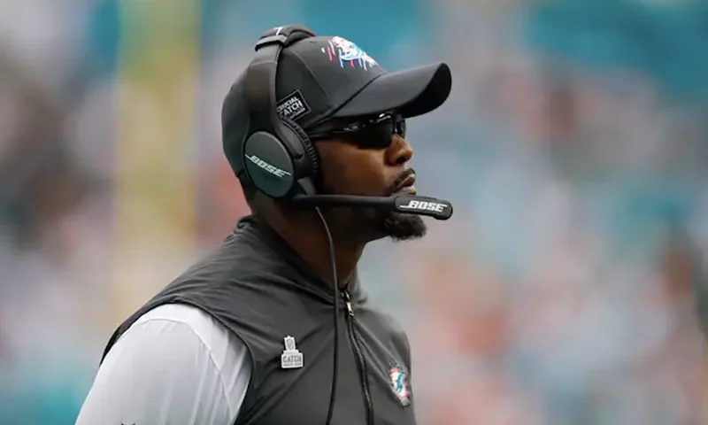 Former Miami Dolphins head coach Brian Flores looks on from the field during the game against the Atlanta Falcons at Hard Rock Stadium. Mandatory Credit: Sam Navarro-USA TODAY Sports/File Photo