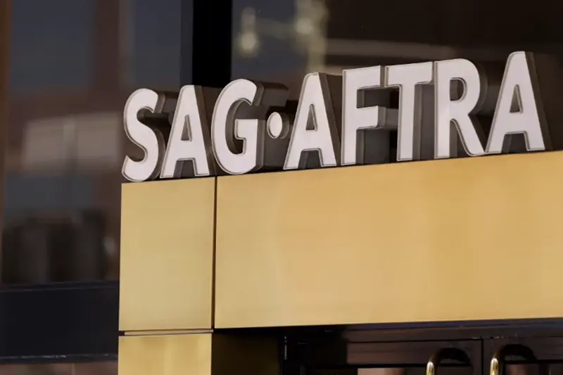 SAG-AFTRA logo is pictured in Los Angeles, California, U.S., July 13, 2023. REUTERS/Mike Blake/ File Photo
