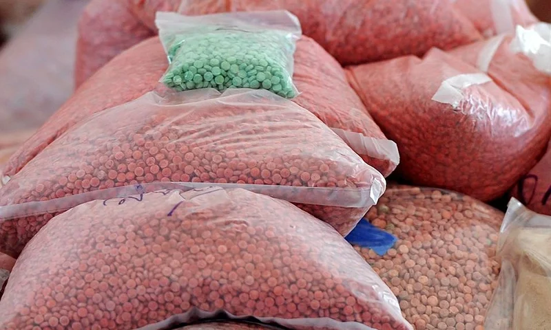 Packets of confiscated narcotics are stacked before being destroyed marking the UN's International Day Against Drug Abuse and Illicit Trafficking in Ayutthaya province on June 24, 2011. More than 2,400 kilograms of confiscated narcotics including methaphetamine, heroin, opium, cocaine and psychotropic substances with an estimated value of 7,400 million baht (242 million USD) were to be burnt. AFP PHOTO/PORNCHAI KITTIWONGSAKUL (Photo credit should read PORNCHAI KITTIWONGSAKUL/AFP via Getty Images)
