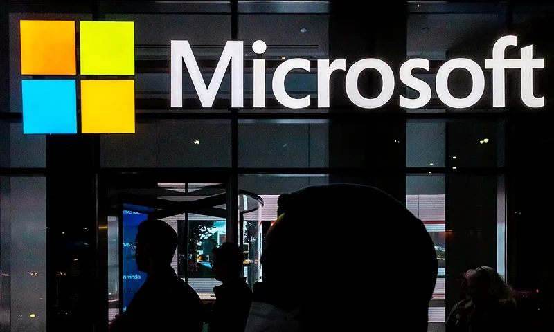 NEW YORK, NY - MARCH 13: A signage of Microsoft is seen on March 13, 2020 in New York City. Co-founder and former CEO of Microsoft Bill Gates steps down from Microsoft board to spend more time on the Bill and Melinda Gates Foundation. (Photo by Jeenah Moon/Getty Images)