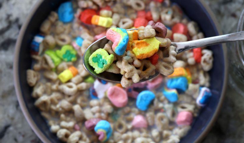 SAN ANSELMO, CALIFORNIA - APRIL 18: In this photo illustration, a bowl of General Mills Lucky Charms cereal is displayed on April 18, 2022 in San Anselmo, California. The U.S. Food and Drug Administration is investigating reports of hundreds of people that have fallen ill and have experienced symptoms of nausea, diarrhea and vomiting after eating Lucky Charms cereal. (Photo Illustration by Justin Sullivan/Getty Images)