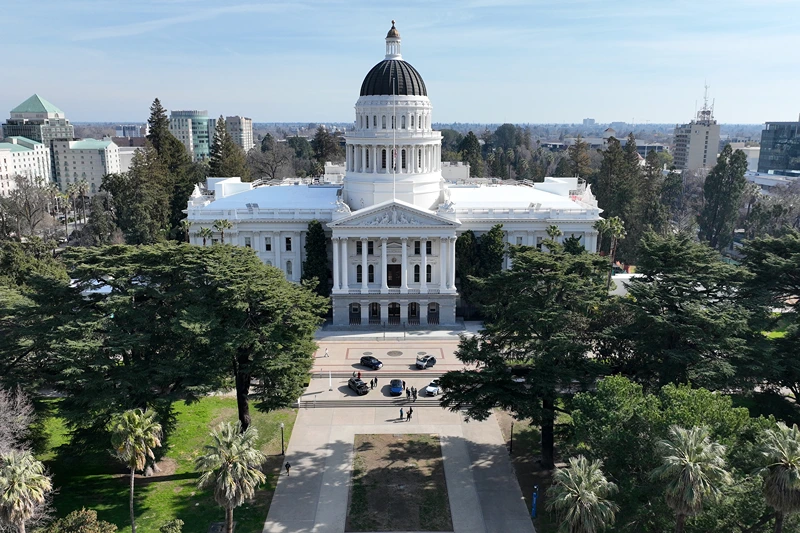 SACRAMENTO, CALIFORNIA - FEBRUARY 01: An aerial view of the California State Capitol on February 01, 2023 in Sacramento, California. (Photo by Justin Sullivan/Justin Sullivan)