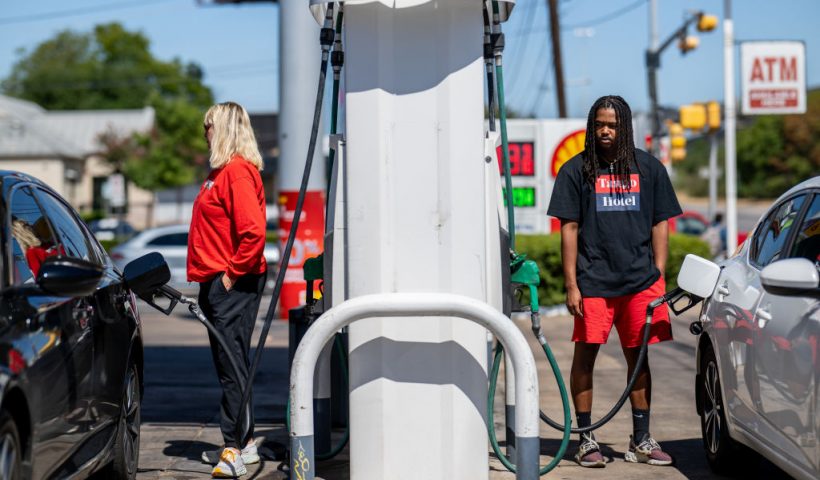 AUSTIN, TEXAS - AUGUST 03: People pump gas at a Shell gas station on August 03, 2023 in Austin, Texas. Gas stations around the country have boosted prices by an average of 26 cents a gallon over the past month as irregular temperatures have made fuel-making more challenging due to the slowing of cooling processes needed to refine crude oil. (Photo by Brandon Bell/Getty Images)