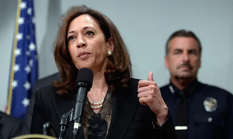 LOS ANGELES, CA - MAY 17: California Attorney General Kamala Harris speaks at a news conference on May 17, 2013 at the Los Angeles Civic Center in Los Angeles, California. Harris hosted a meeting of the state's district attorneys to develop recommendations on reducing gun violance. (Photo by Kevork Djansezian/Getty Images)