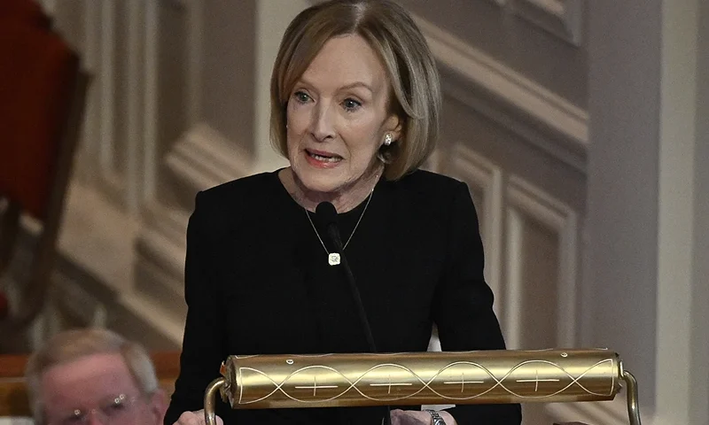Journalist Judy Woodruff speaks during a tribute service for former US First Lady Rosalynn Carter, at Glenn Memorial Church in Atlanta, Georgia, on November 28, 2023. Carter died on November 19, aged 96, just two days after joining her husband in hospice care at their house in Plains. (Photo by ANDREW CABALLERO-REYNOLDS / AFP) (Photo by ANDREW CABALLERO-REYNOLDS/AFP via Getty Images)