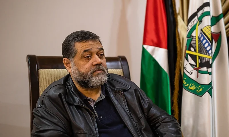 01/18/2024 Nablus, Palestine. Osama Hamdan, chief of Hamas' Foreign relations and member of its political bureau, conducts an interview in a Hamas office in the southern suburb of Dahiyeh in Beirut, Lebanon. (Photo by Oliver Marsden / Middle East Images / Middle East Images via AFP) (Photo by OLIVER MARSDEN/Middle East Images/AFP via Getty Images)