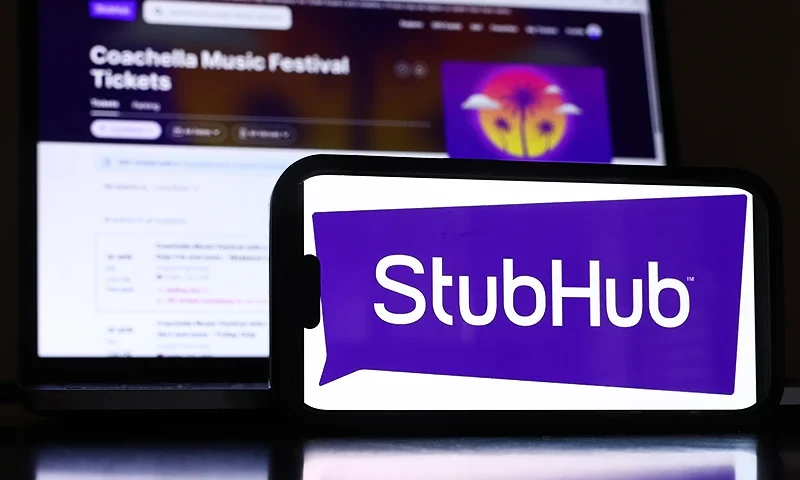 LOS ANGELES, CALIFORNIA - APRIL 17: In this photo illustration, the StubHub logo and webpage are displayed on a cell phone and computer monitor on April 17, 2024 in Los Angeles, California. Ticket reseller StubHub is planning an IPO with a valuation target of $16.5 billion. (Photo Illustration by Mario Tama/Getty Images)