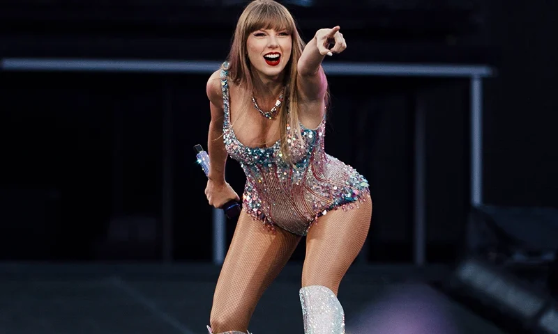 American singer and songwriter Taylor Swift performs on stage as part of her Eras Tour in Lisbon on May 24, 2024. (Photo by ANDRE DIAS NOBRE / AFP) (Photo by ANDRE DIAS NOBRE/AFP via Getty Images)