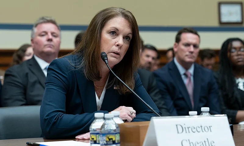 US Secret Service Director Kimberly Cheatle testifies during a House Oversight Committee hearing examining potential security failures surrounding the attempted assassination on former US President Donald Trump, on Capitol Hill in Washington, DC, July 22, 2024. The Secret Service has faced intense scrutiny since the July 13 shooting in Butler, Pennsylvania, during which a gunman opened fire on the Republican presidential candidate from an exposed rooftop some 150 yards (meters) away from the stage where Trump was speaking. (Photo by Chris Kleponis / AFP) (Photo by CHRIS KLEPONIS/AFP via Getty Images)