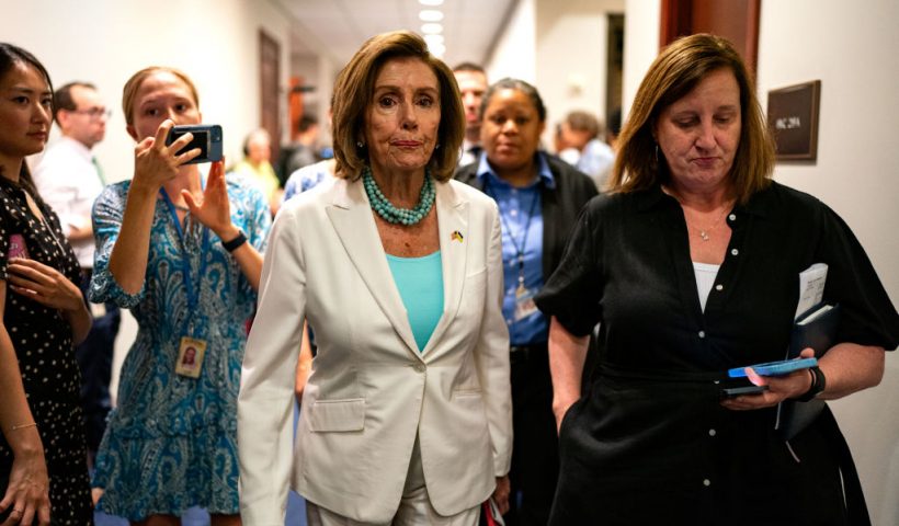 WASHINGTON, DC - JULY 23: Rep. Nancy Pelosi (D-CA) departs a Democratic Caucus meeting at the U.S. Capitol on July 23, 2024 in Washington, DC. The former Speaker of the House worked behind the scenes to encourage other members of the Democratic party to enable the President to drop out of the presidential race. (Photo by Kent Nishimura/Getty Images)