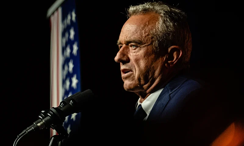 NASHVILLE, TENNESSEE - JULY 26: Independent Presidential candidate Robert F. Kennedy Jr. gives a keynote speech during the Bitcoin 2024 conference at Music City Center July 26, 2024 in Nashville, Tennessee. The conference, which is aimed at bitcoin enthusiasts, features multiple vendor and entertainment spaces and seminars by celebrities and politicians. (Photo by Jon Cherry/Getty Images)