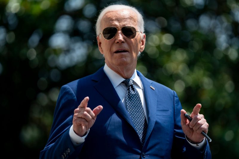 WASHINGTON, DC - JULY 29: President Joe Biden speaks to the press before boarding Marine One en route to Austin, Texas on July 29, 2024 in Washington, DC. President Biden is visiting Texas to deliver remarks to commemorate the 60th Anniversary of the Civil Rights Act and pay respects to the late Rep. Shelia Jackson Lee (D-TX). (Photo by Bonnie Cash/Getty Images)