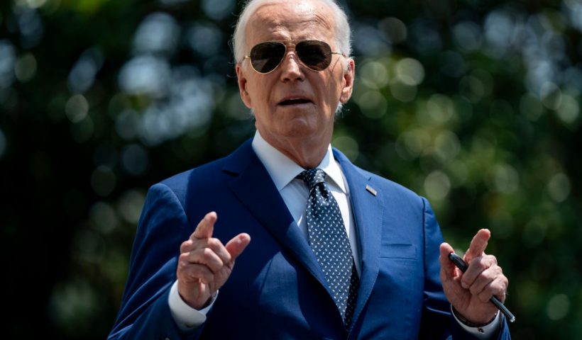 WASHINGTON, DC - JULY 29: President Joe Biden speaks to the press before boarding Marine One en route to Austin, Texas on July 29, 2024 in Washington, DC. President Biden is visiting Texas to deliver remarks to commemorate the 60th Anniversary of the Civil Rights Act and pay respects to the late Rep. Shelia Jackson Lee (D-TX). (Photo by Bonnie Cash/Getty Images)