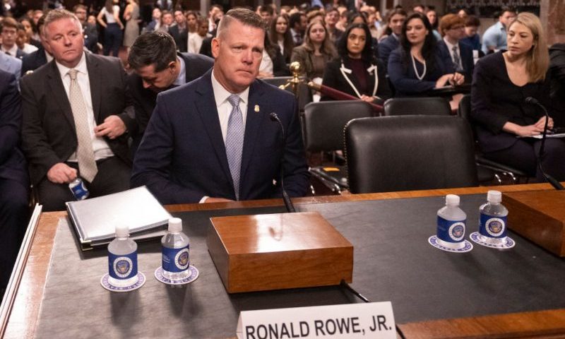 US Secret Service Acting Director Ronald Rowe, Jr., prepares to testify during a US Senate Homeland Security and Governmental Affairs and Senate Judiciary joint committee-hearing on the security failures leading to the assassination attempt on former US President Donald Trump, at the US Capitol in Washington, DC, on July 30, 2024. (Photo by ROBERTO SCHMIDT / AFP) (Photo by ROBERTO SCHMIDT/AFP via Getty Images)