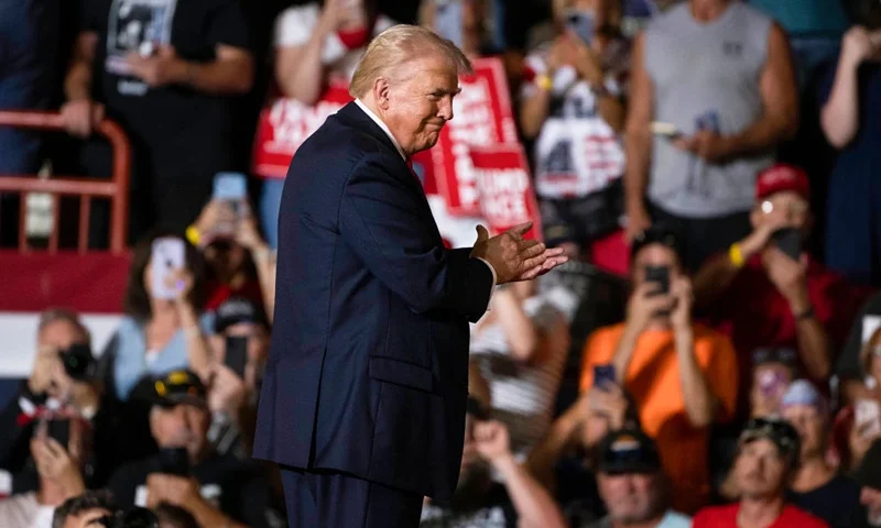 Former US President and 2024 Republican presidential candidate Donald Trump arrives to speak at a campaign rally at the New Holland Arena in Harrisburg, Pennsylvania, on July 31, 2024. (Photo by Joe LAMBERTI / AFP) (Photo by JOE LAMBERTI/AFP via Getty Images)