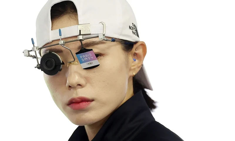 CHATEAUROUX, FRANCE - AUGUST 2: Kim Yeji of Korea is seen during the Women's 25m air pistol qualification round on day seven of the Olympic Games Paris 2024 at Chateauroux Shooting Centre on August 2, 2024 in Chateauroux, France. (Photo by Charles McQuillan/Getty Images)