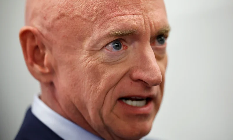Senators Arrive To U.S. Capitol For Vote WASHINGTON, DC - JULY 31: U.S. Sen. Mark Kelly (D-AZ) speaks to reporters at the U.S. Capitol on July 31, 2024 in Washington, DC. Kelly spoke to reporters on Republican vice presidential candidate Sen. J.D. Vance's (R-OH) recent comments on women and calling some Democrats "childless cat ladies." Kelly is reported to be in consideration as Vice President Kamala Harris' running mate. (Photo by Kevin Dietsch/Getty Images)