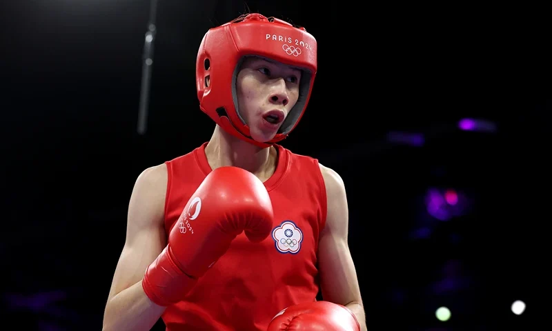 PARIS, FRANCE - AUGUST 02: Yu Ting Lin of Team Chinese Taipei looks on prior to the Women's 57kg preliminary round match against Sitora Turdibekova of Team Uzbekistan on day seven of the Olympic Games Paris 2024 at North Paris Arena on August 02, 2024 in Paris, France. (Photo by Richard Pelham/Getty Images)