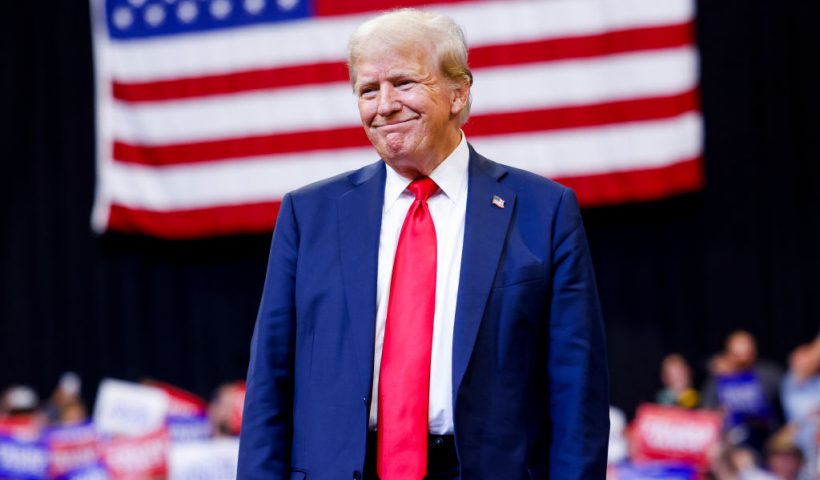 BOZEMAN, MONTANA - AUGUST 09: Republican presidential nominee, former U.S. President Donald Trump walks toward the stage to speak at a rally at the Brick Breeden Fieldhouse at Montana State University on August 9, 2024 in Bozeman, Montana. (Photo by Michael Ciaglo/Getty Images)