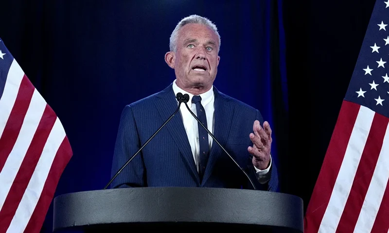 Independent presidential candidate Robert F. Kennedy Jr. speaks in Phoenix, Arizona, August 23, 2024. Robert F. Kennedy Jr, scion of America's storied political clan, suspended his long shot presidential bid on August 23, 2024 and endorsed Donald Trump, injecting a new dose of uncertainty into the White House race. (Photo by Olivier Touron / AFP) (Photo by OLIVIER TOURON/AFP via Getty Images)