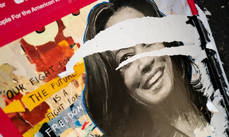 CHICAGO, ILLINOIS - AUGUST 19: Posters of Democratic presidential candidate, U.S. Vice President Kamala Harris are plastered on a wall in downtown during the first day of the Democratic National Convention (DNC) on August 19, 2024 in Chicago, Illinois. The United Center will host the DNC, which is officially scheduled to begin today and continue through Thursday, August 22. (Photo by Brandon Bell/Getty Images)