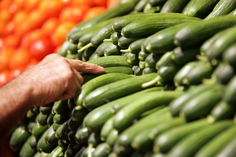  worker fills the vegetable shelves with organic cucumbers at the Eden Natural supermarket, which officially opens later this week June 11, 2007 in Netanya, central Israel. Opening with three thousand square meters of floor space, Eden Teva is the biggest organic, natural and health products supermarket outside the U.S. according to the store's management. (Photo by David Silverman/Getty Images)